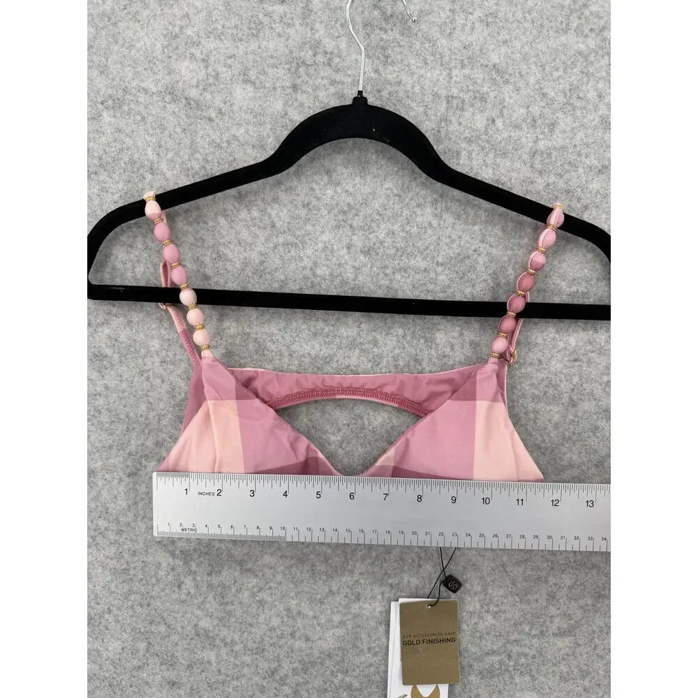 NWT ViX Paula Hermanny Pink Evie Duchese Beads Luli Bikini Top Size MEDIUM